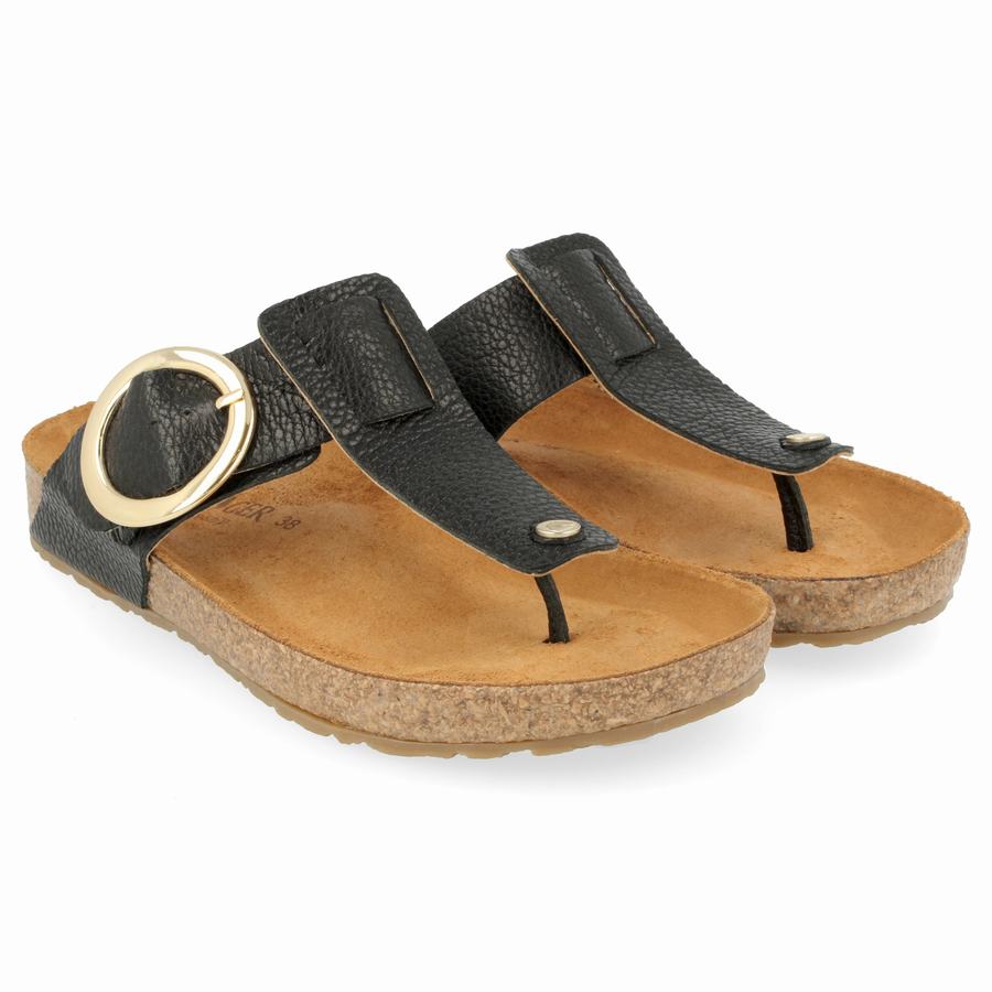 Haflinger Round Schnallen Corinna Sandalen Damen Schwarz | FQS7769ZR