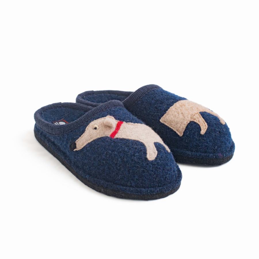 Haflinger Doggy Novelty Hausschuhe Damen Blau | NYE97OD