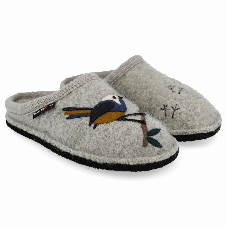 Haflinger Songbird Novelty Hausschuhe Damen Silber Grau | RQG7580CC